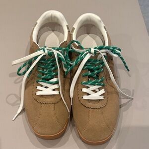 Steve Madden Tan Sneakers with Green and White Laces